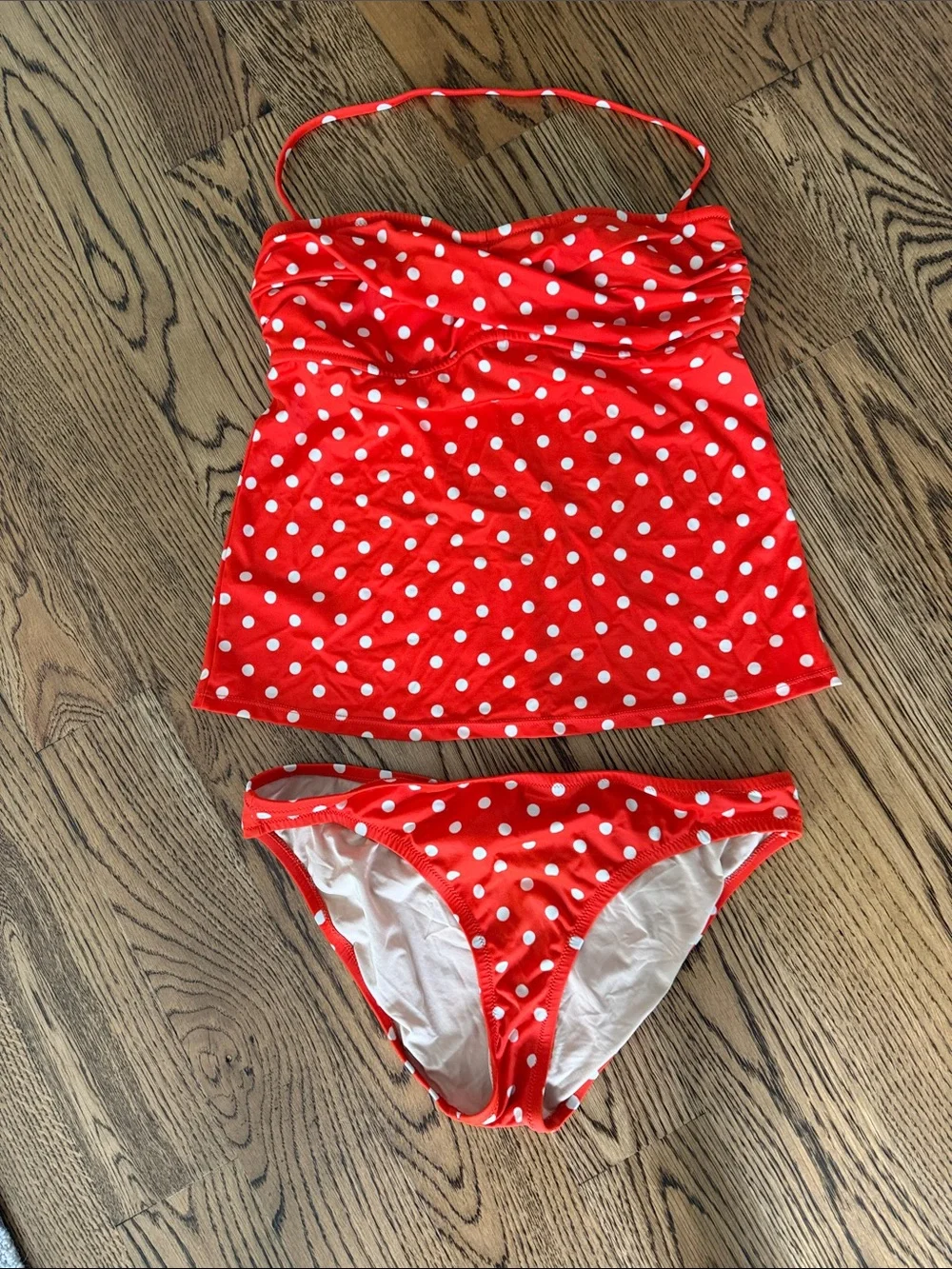 J. Crew Red and White Polka Dot Tankini Set
